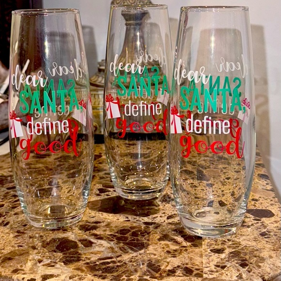 🎅🏼 Dear Santa Define Good stemless champagne Christmas glasses 6oz flutes - Picture 2 of 11